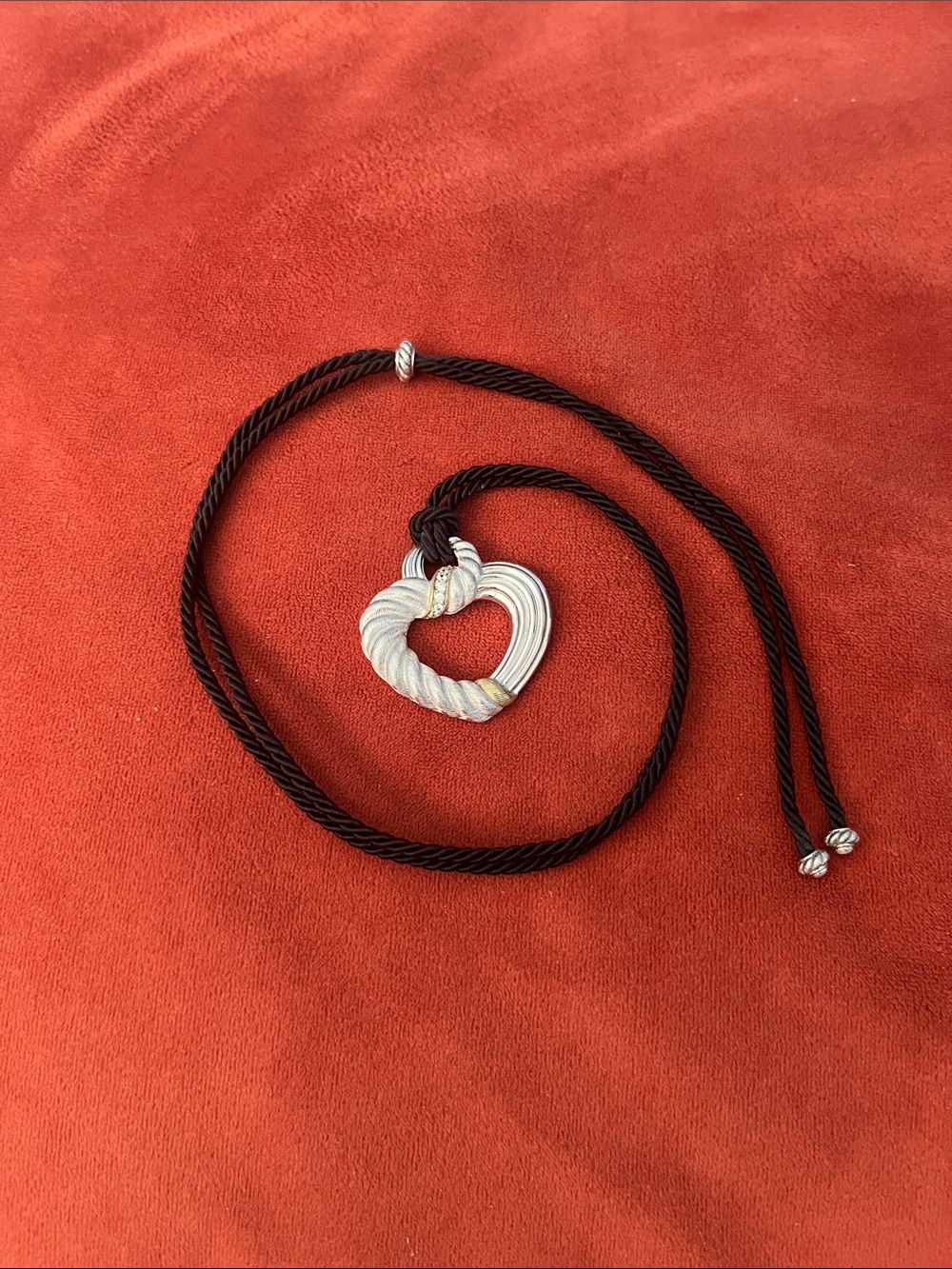 🌺Final Price w/Free Ship🌺Judith Ripka Sterling Silver Heart Pendant on Black Rop